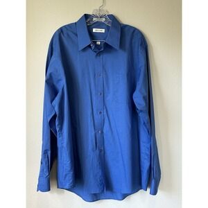 Pierre Cardin 17.5 (36-37) Long Sleeve‎ Button Up Pocket Blue (EUC)